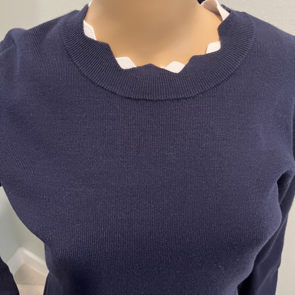 Golbary Navy & White Wave Open Lattice Sweater Knit Tunic Top  Size L  N… - Picture 6 of 13